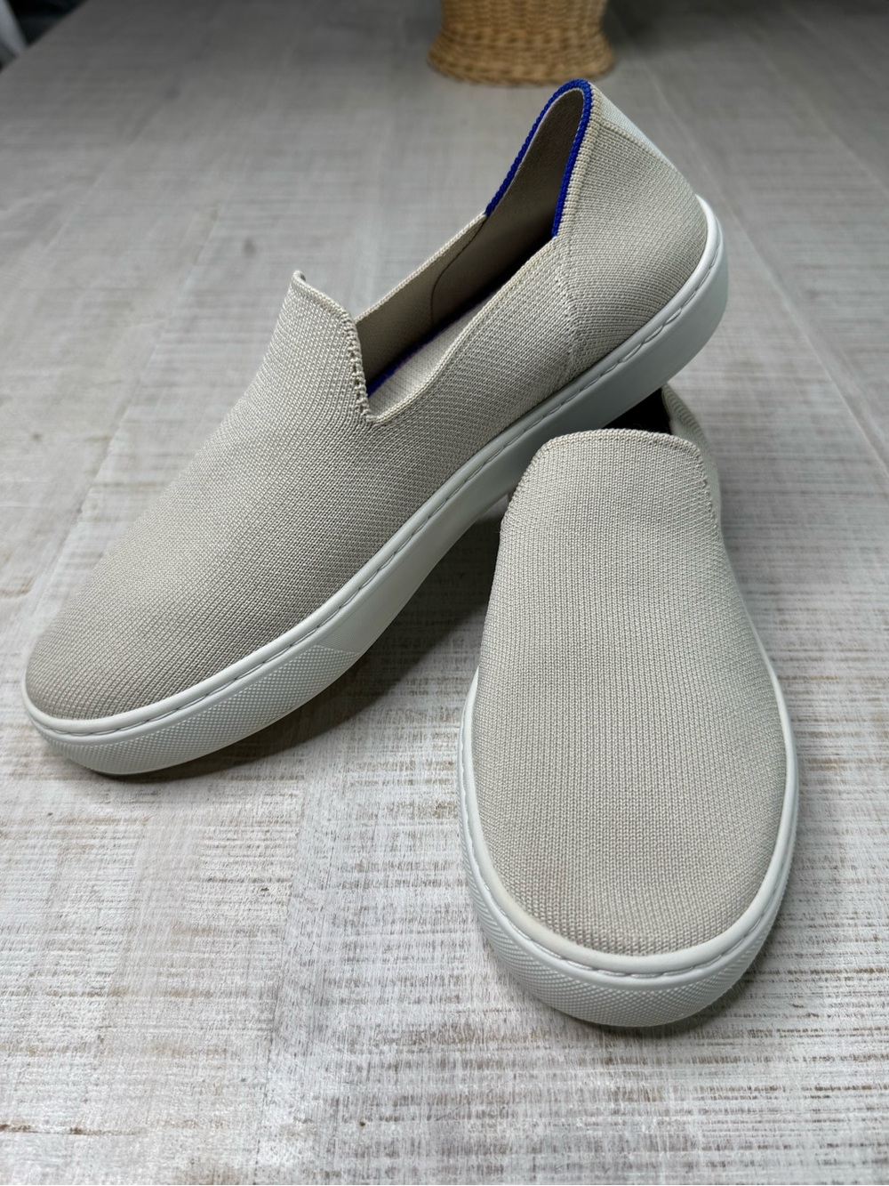 Rothy's The Original Slip On Sneaker Sand Blue Women's Size 7.5